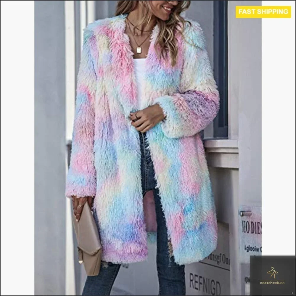 Oversized Faux Fur Teddy Cardigan Y2K Chic Cozy Long Sleeve Pullover Jacket - Picture 2 of 6